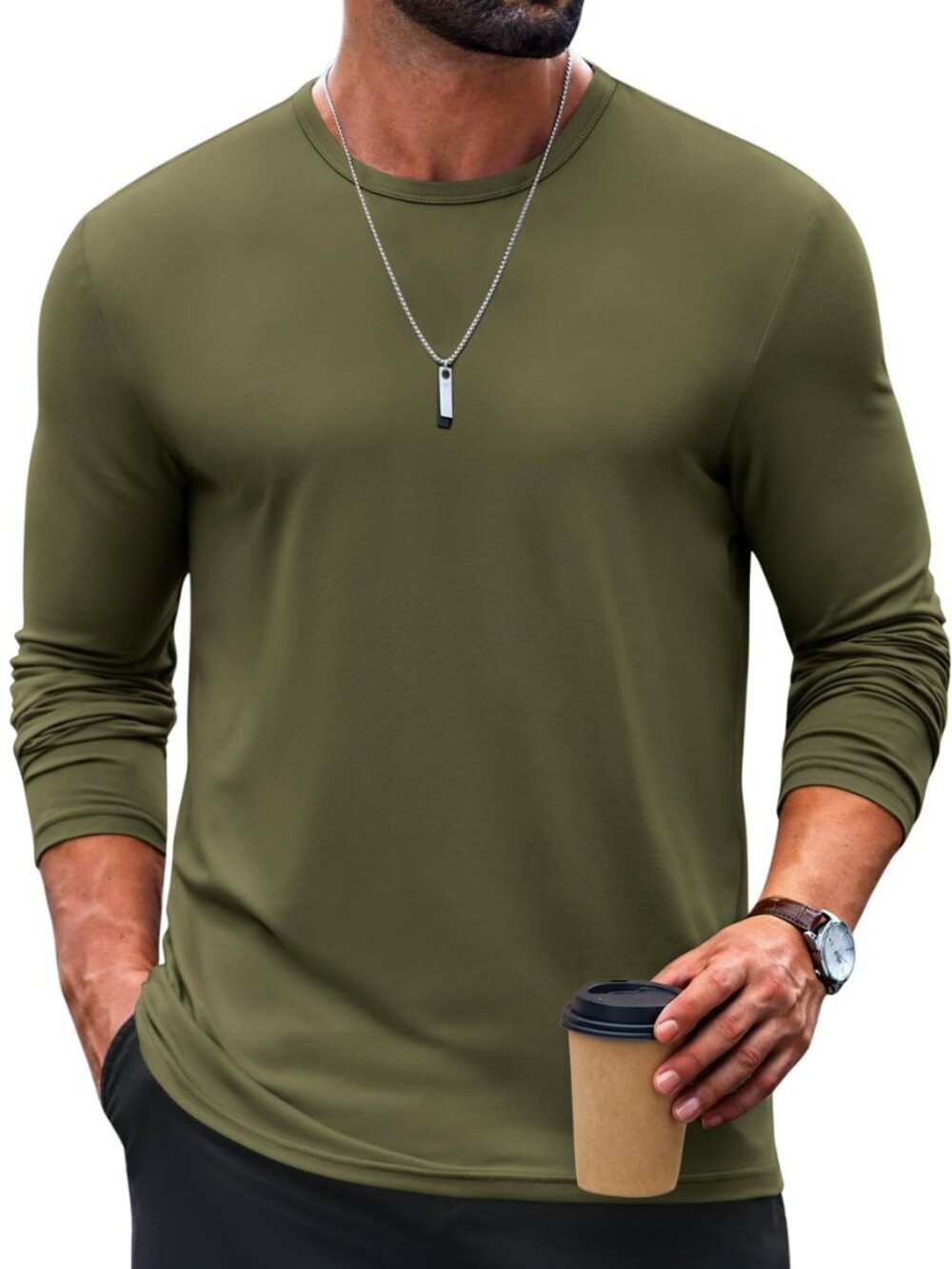 Men's T-Shirt Long Sleeve Crew Neck Casual Soft Basic Tee Shirts